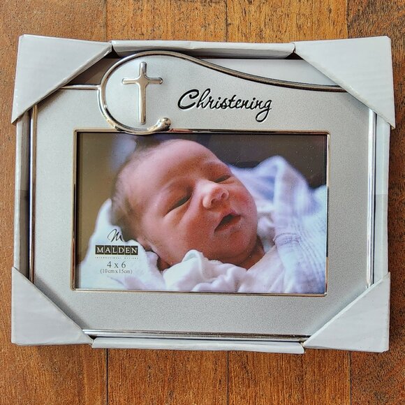 NWT Malden Christening Silver Metal 4x6 Frame - Picture 3 of 8